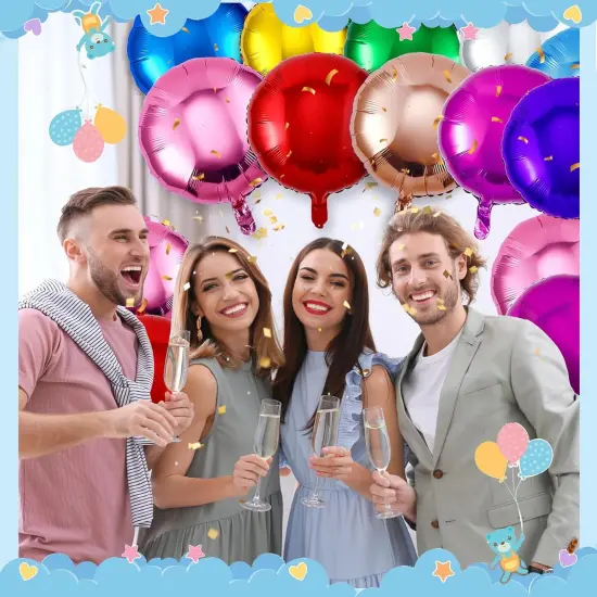 100 Pcs 18 Inch Round Foil Balloons Aluminum Foil Helium Balloons Bulk for New Year Party Birthday Baby Shower Graduation Wedding Decor(Mixed Colors) {5}