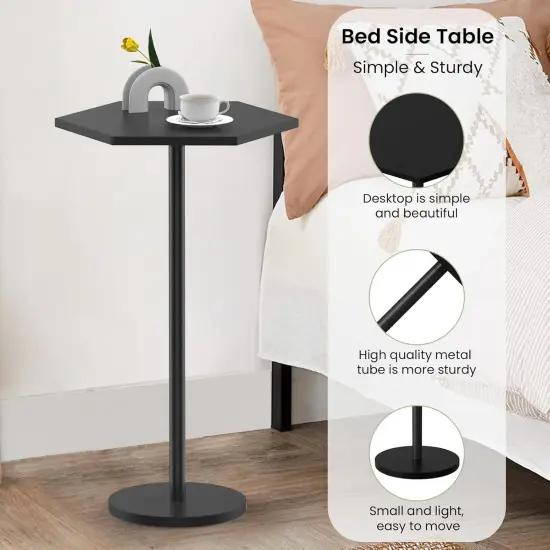 Modern Hexagon Pedestal Table Set of 2 - Black Drink Tables for Small Spaces, 24.4in/62cm Tall, Multi-Functional End Tables for Living Room, Bedroom, Patio (Easy Assembly) {4}