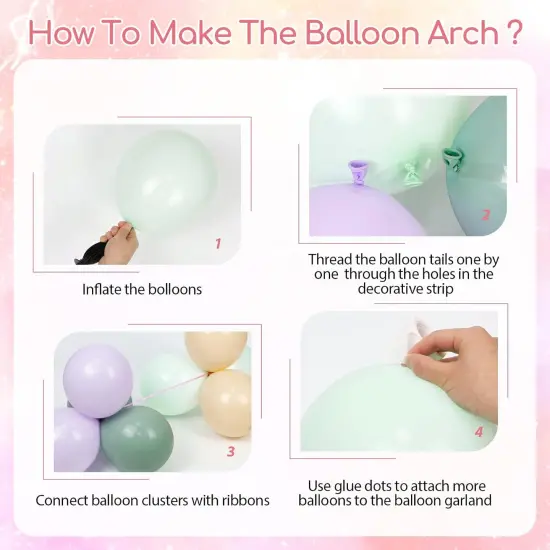 157pcs Pastel Pink and Purple Balloon Arch Garland Kit, Pink Purple Teal Light Green Nude Metallic Gold Latex Balloons for Baby Shower Spring Garden Tea Party Decorations {3}