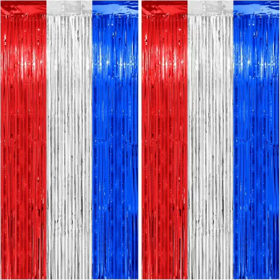 Curtain Backdrop - Thicken 2 Pack 3.2 x 8.2 FT - Red White and Blue Streamers Decorations for America Patriotic, 4th of July, Labor Day, Veterans Day Party {1}