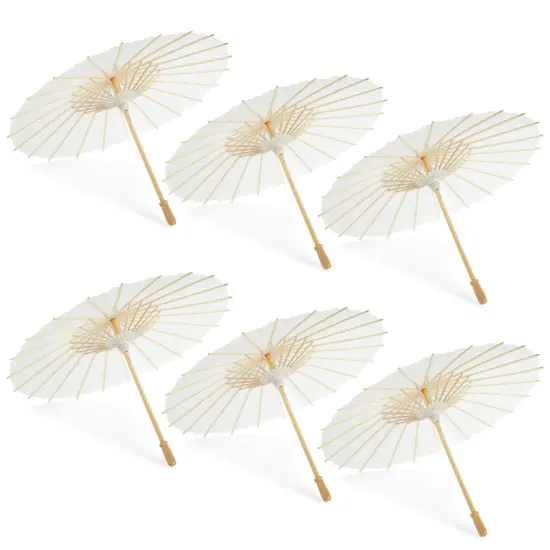 6-Pack Parasol Paper Umbrellas for Decorations for Kids, Cocktail Party Decor, DIY, Arts and Crafts Projects, Sun Parasols for Plants, Photo Props (Small, White, 16 in) {1}