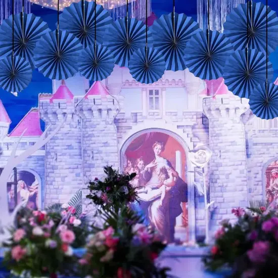 Blue Party Hanging Paper Fans DIY Set,12pcs Set Paper Fans Set Hanging Pinwheels Fan DIY Paper Craft for Wedding Birthday Christmas Party Decoration Hanging Paper Fan Flower Decoration (Blue) {3}