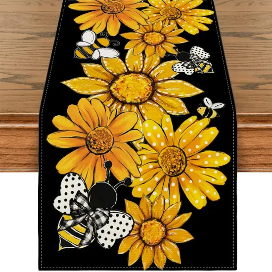 Summer Decorations Sunflower Table Runner Spring Summer Floral Bee Table Cover Summer Sunflower Decor Spring Summer Decorations for Simple Life Home Party {1}