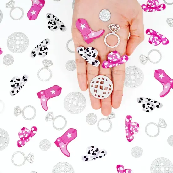Cowgirl Disco Bachelorette Confetti, Disco Cowgirl Bachelorette Party Decorations, Glitter Disco Ball Ring and Pink Cowgirl Boot Hat Confetti for Bachelorette Bridal Shower Table Decor（100pcs） {3}