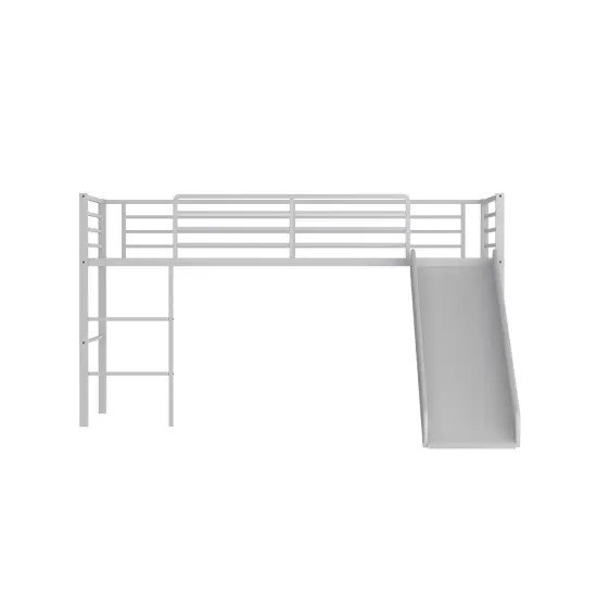 Twin Metal Loft Bed with Slide, Fun, Safe and Spacious White {6}
