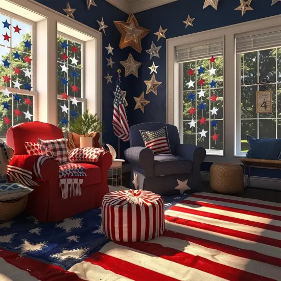 Red White & Blue Decorations, 78ft Patriotic Star Garland, 6 Strings Star Streamers Banner Hanging Decoration for 4th of July, Labor Day, Patriot Day, Memorial Day, Party Decor {4}