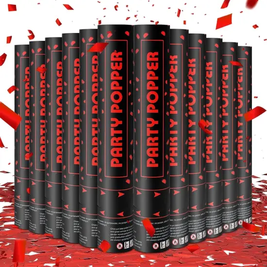 Party Poppers Confetti Cannon 12 Pack Red Confetti Popper Cannons 12Inch Paper Confetti Shooters Red Confetti Party Cannons Bulk for Wedding Birthday Graduation Baby Shower Party Celebrations {1}