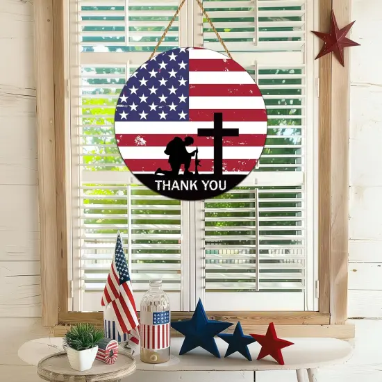Memorial Day Decorations American Soldier Thank You Hanging Sign Memorial Day Wreath Patriotic Wreath Wooden Wall Decor {5}