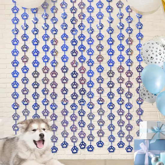 Blue Dog Birthday Party Supplies, 2 Pack Blue Dog Paw Party Decorations, 3.3x6.6ft Paw Tinsel Foil Fringe Curtains, Puppy Photo Booth Prop Backdrop Streamer, Birthday Decor, Party Decor {1}