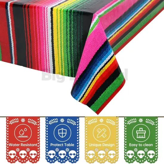 4 Pcs Disposable Mexican Fiesta Tablecloth Birthday Party Decorations Plastic Tablecover Mexico Table Cover Cinco De Mayo Themed Party Supplies Rectangle {3}