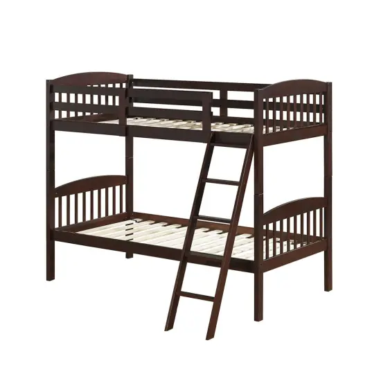 Wood Bunk Bed Twin with Inclined Ladder, Convertible, Safe and Space-Saving Brown {1}