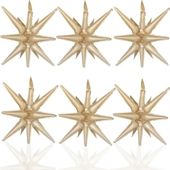 6 Pcs Caramel Colour Star Foil Balloons One-Piece 14-Pointed Star Balloons 4D Starburst Cone Mylar Balloons 22inch Christmas Birthday Wedding Wedding Anniversary Party Supplies(Caramel Colour) {1}