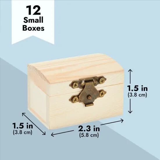 Juvale 12-Pack Small Wooden Boxes with Hinged Lid, Front Clasp - Unfinished Paintable Treasure Box for DIY Arts & Crafts, Halloween, Pirate Birthday Party (2.4x1.6x1.7 in) {5}