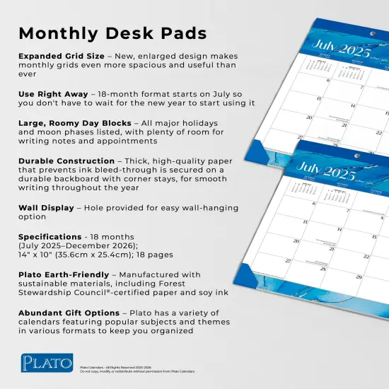 Crackled Blush | 2026 14x10 Inch 18 Months Monthly Desk Pad Calendar | July 2025 - December 2026 {3}