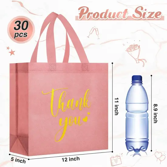 30-Pieces Reusable Thank You Gift Bags with Handles Pink {3}