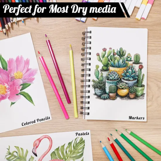 4 Pack Sketchbook, 5.5x8.5 inches Drawing Paper Sketch Book, 98lb/160gsm Heavyweight Spiral Bound Sketch Pads, Suitable for Wet and Dry Media, Drawing, Painting, Sketching(200 Sheets) {3}