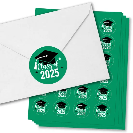 Big Dot of Happiness Class of 2025 Green Grad Party Envelope Seal Stickers, Round Circle Stickers to Seal Cards, Graduation Envelope Seals - 120 Count {1}
