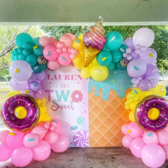 153Pcs Rainbow Donut Balloon Arch Garland Kit with Sprinkles Donut Ice Cream Lolly Foil Balloons for Girls Kids Candyland Sweet One Two Sweet Donut Grow Up Birthday Party Decorations {3}