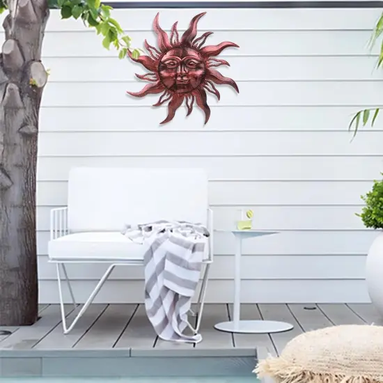 Summer Metal Sun Wall Decor, Large Outdoor Wall Art Decor Hanging Decorative for Patio, Porch, Fence, Garden(Brown) {2}