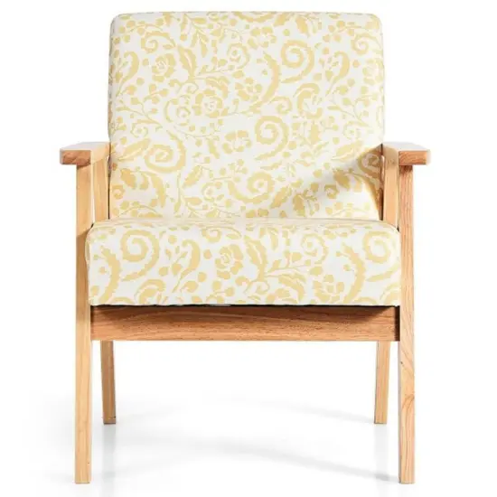 Modern Accent Armchair Fabric Lounge Chair with Rubber Wood Leg Ideal for Living Room or Any Other Space Yellow {7}