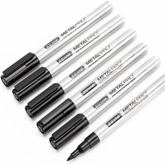Permanent Marker Pens, Extra Fine Tip(1mm), Waterproof & Smear Proof ink, Aluminum Barrel, Quick Drying- Great on Plastic,Wood,Stone,Metal and Glass for Doodling and Marking (6 Black) {1}