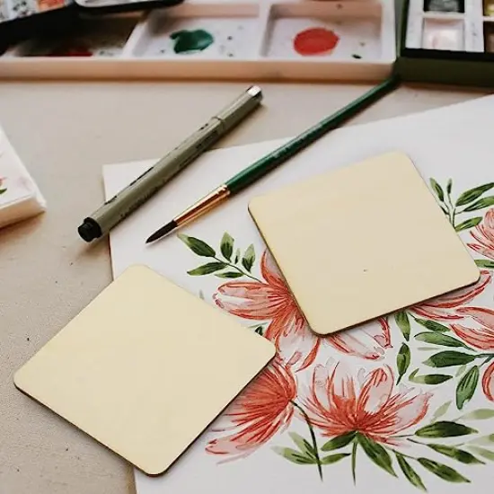 Unfinished Wood Pieces 80 Pcs 3"x3" inch Wood Board Wooden Squares Wooden Cutout Tiles, Rustic Craft Wood for Home Decoration, DIY Supplies {3}