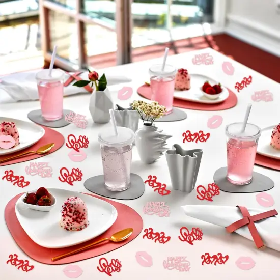 100 PCS Valentine's Day Confetti Happy Valentine's Day Pink Lip Red XoXo Love Table Confetti Wedding Engagement Bridal Shower Anniversary Party Sprinkles Confetti Decorations Lip Pink {3}