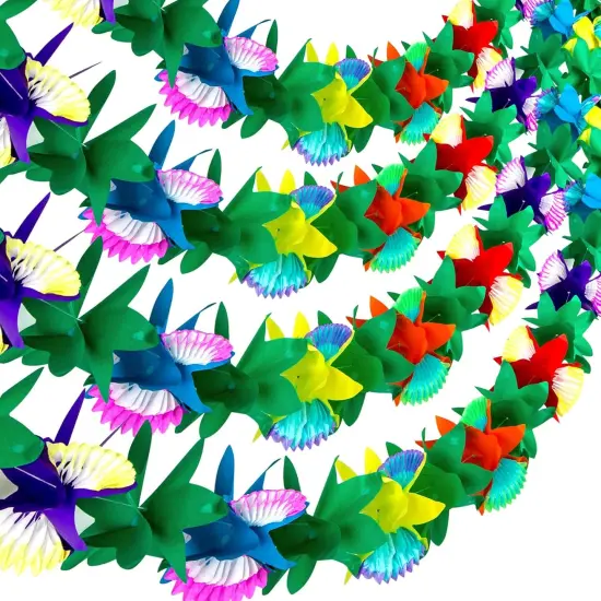 4PCS Summer Tropical Garland Party Decorations, 9.8ft Luau Paper Flower Banners Multicolor Hawaiian Hibiscus Garlands for Mexican para Fiesta Tiki Party Decor Supplies {1}
