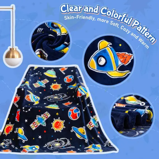 Glow in The Dark Galaxy Space Blanket Gifts for Boys Girls, Star Planet and Solar System Decor for Adult Kids {4}