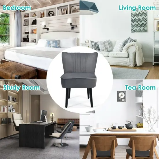 Set of 2 Leisure Armless Upholstered Accent Chair with Adjustable Footpads and Black Wooden Legs Grey {5}