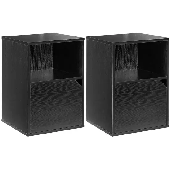 Set of 2 Side End Table Nightstands with Triangular Cut-Out Cabinet Door and Large Open Shelf White {9}