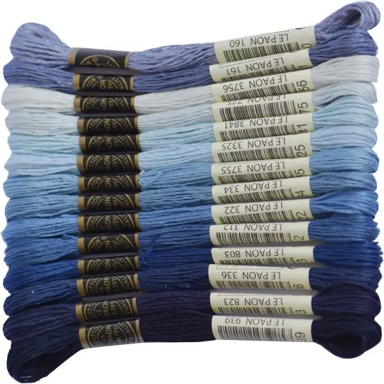 Premium Rainbow Color Embroidery Floss - Cross Stitch Threads - Friendship Bracelets Floss - Crafts Floss - 14 Skeins Per Pack Embroidery Floss, Electric Blue Gradient {1}