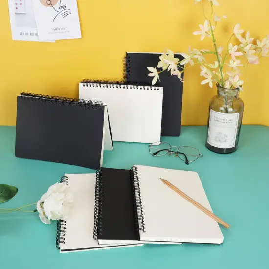 Hardcover Spiral Notebook Unlined, A5 6 packs 5.5&rdquo;x8.3&ldquo; Blank Travel Writing Notebooks Journal, Notepad Sketchbook, College Office Business Subject Diary Spiral Journal-Black Cover {4}