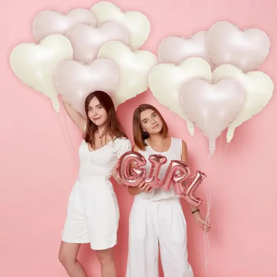 12 PCS Pink Cream Heart Balloons, 18 Inch Large Pink Cream Heart Foil Balloons Reusable Love Balloons for Valentines Engagement Brithday Baby Shower Wedding Party Decorations {3}