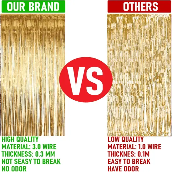 2 Pack Backdrop Curtain, 3FT x 8FT Metallic Tinsel Foil Fringe Curtains Photo Booth Background for Baby Shower Party Birthday Wedding Engagement Bridal Shower (Champagne Gold) {3}