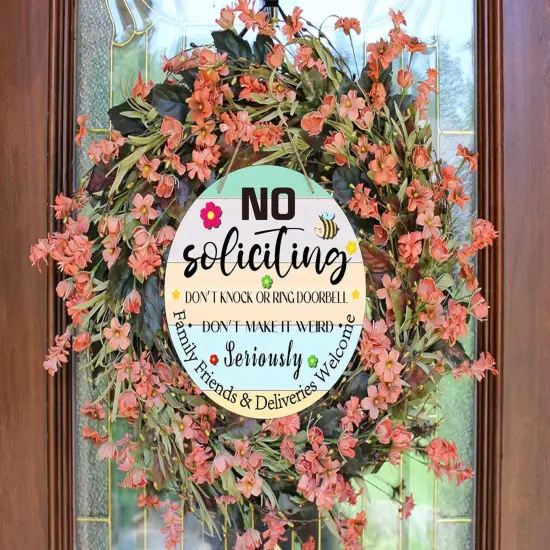 Funny No Soliciting Sign for House, 11.3" Farmhouse Family Friends & Deliveries Welcome Sign for Home Front Door Wreath Wall Decorations, No Soliciting Sign for Home Door Decor {4}