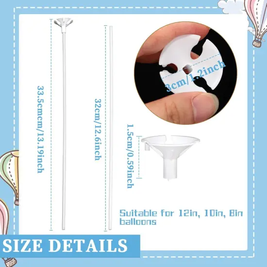 300 Pcs Plastic Balloon Stick with Cup, Balloon Stick with Base Holder Stand for Birthday Wedding Graduation Prom Baby Shower Party Decoration Supplies(White) {2}