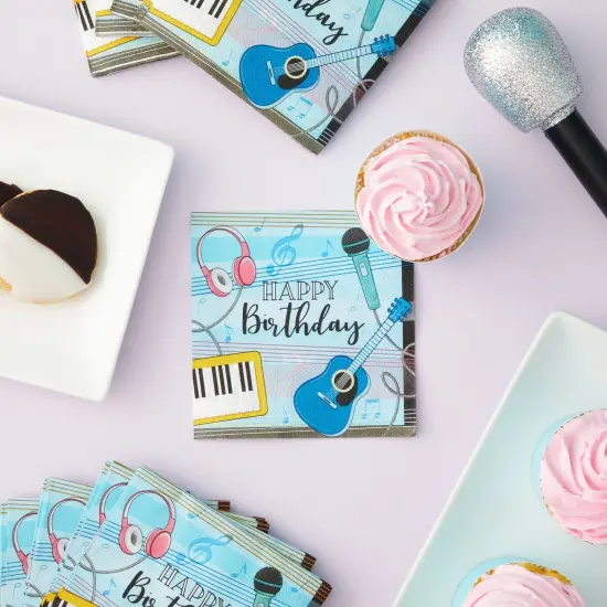 100 Pack Music Notes Paper Napkins for Music Themed Party Decorations (5x5 In) Blue {2}