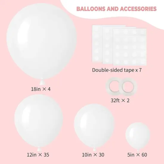 129PCS White Balloons, 18 12 10 5 inch Latex Balloon Arch Kit, Wedding Party Decorations, Durable, Suitable for Children, Families {2}