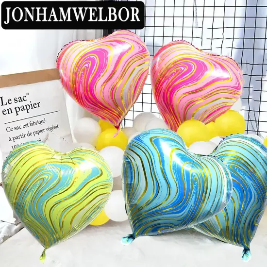 20Pcs 18 inch Marble Blue Foil Mylar Heart Shape Balloons Decorations Valentines Birthday Wedding Baby Shower Party (Marble Blue) {4}