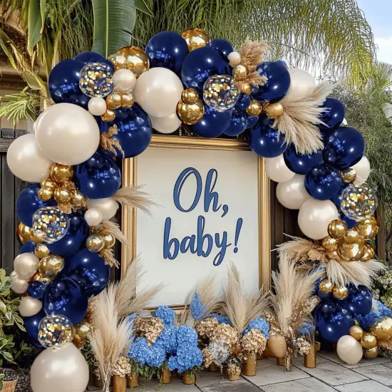 Navy Blue Gold Balloon Garland Arch Kit, Double Stuffed Pearl White Royal Blue Chrome Gold with Confetti Balloons for New Year Graduation Birthday Wedding Baby Shower Party Decorations {4}