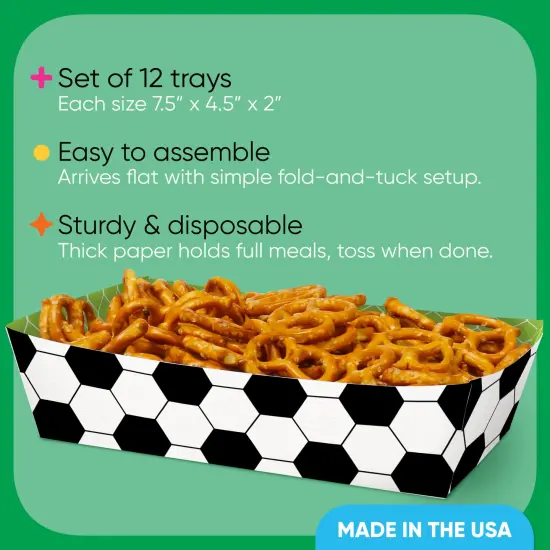 Big Dot of Happiness Soccer Party Paper Food Trays, Disposable Double-Sided Paper Food Holders for Nachos, Hot Dogs, French Fries - 12 Ct {4}