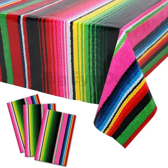 3 Pcs Mexican Fiesta Tablecover Birthday Party Decorations Plastic Tablecloth Mexico Disposable Table Cover Cinco De Mayo Themed Party Supplies Rectangle {1}