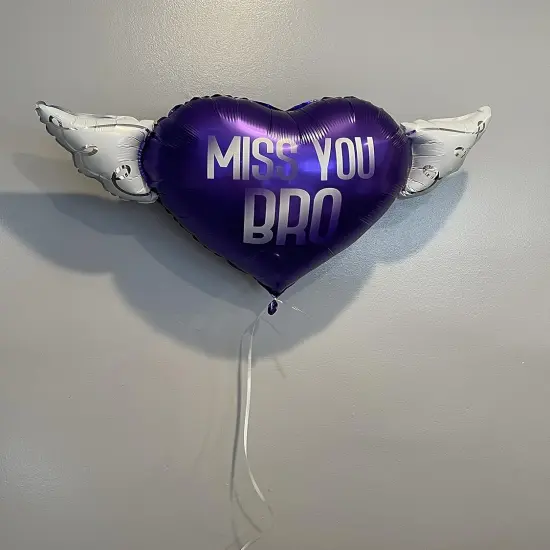 Miss You Bro, Balloons heart shaped with angel wings (Purple) {3}