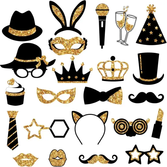 24 Pieces Funny Photo Booth Props for Birthday Weddings Graduation Party Supplies Prom Disco Mardi Gras Party Supplies Mix of Hats, Lipstick, Tie, Crowns(Golden) {3}
