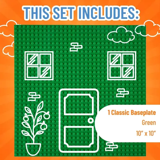 Strictly Briks Large Classic Stackable Baseplates, For Building Bricks, Bases for Tables, Mats, and More, 100% Compatible with All Major Brands, Green, 1 Piece, 10x10 Inches, Ages 3-14 {3}