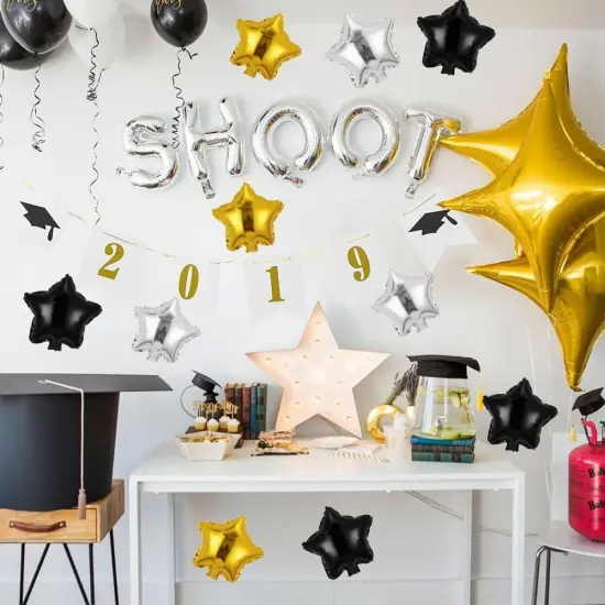 30 pcs Black Gold Silvery Star Foil Balloons, 10 Inch Black Gold Silvery Star Balloons Mylar Balloons for Wedding Decoration Party Balloons Birthday Decoration {2}