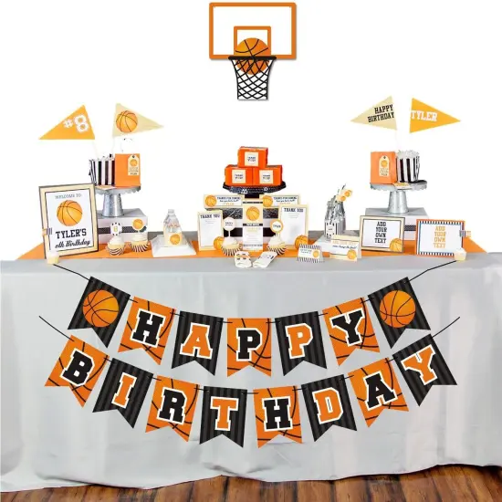 Basketball Happy Birthday Banner Slam Dunk Party Decoration Supplies Kids Teenagers Boys B-day Photo Prop Pennant Ideas NO DIY Required {2}