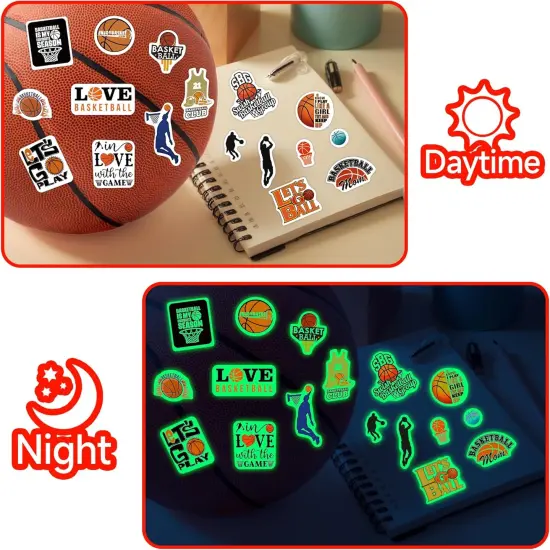 Basketball Water Bottle Stickers for Kids Glow in The Dark, 67 PCS Vinyl Stickers Pack for Laptop Skateboard Phone Case, Cute Colorful Sports Decals for Teens {3}