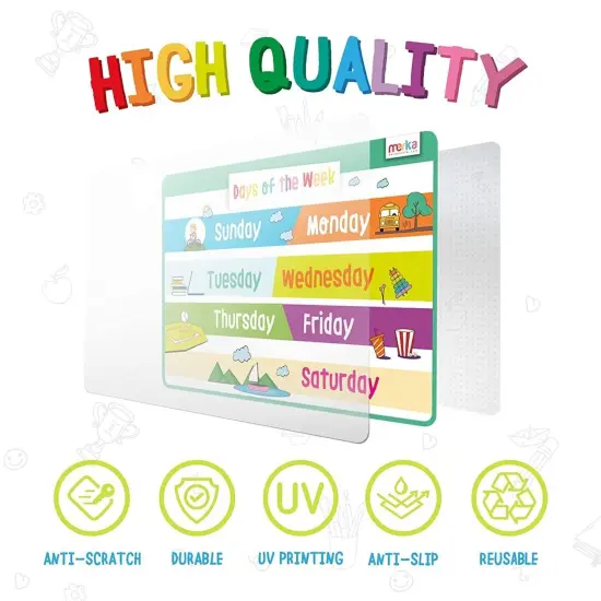 merka Kids Placemat, 4 Pack Toddler Educational Placemats 17x11 in, for Dining Table Features Days of the Week, Numbers 1-100, Months, Opposites, Silicone Reusable Wipeable Mats {2}